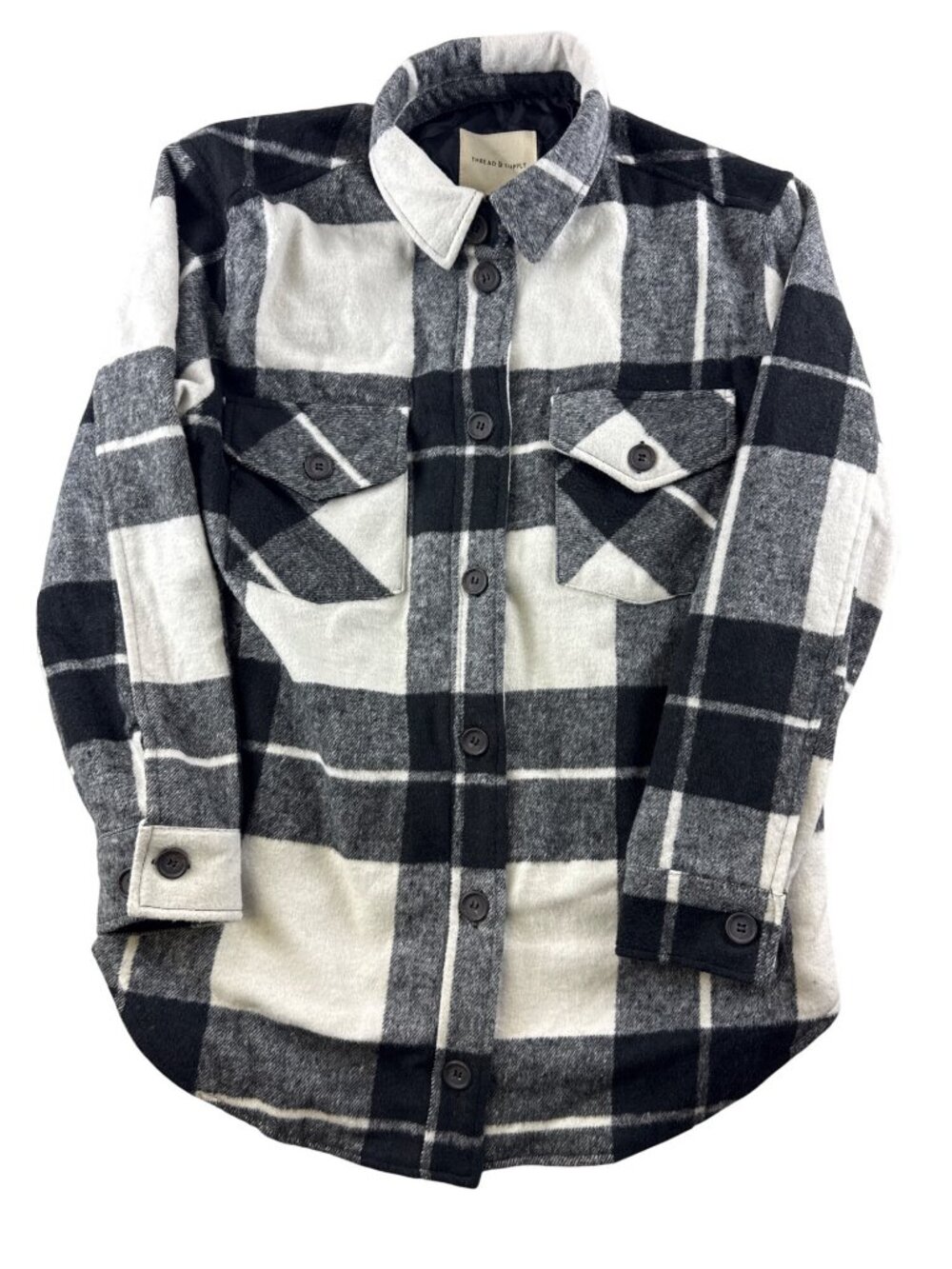 Thread & Supply Plaid Shacket Jacket Black Cream Buffalo Check Women's Small